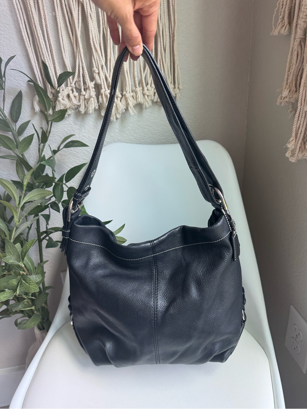 Coach Black Pebbled Leather Hobo Shoulder Bag Large Y2K Slouchy Silver Hardware